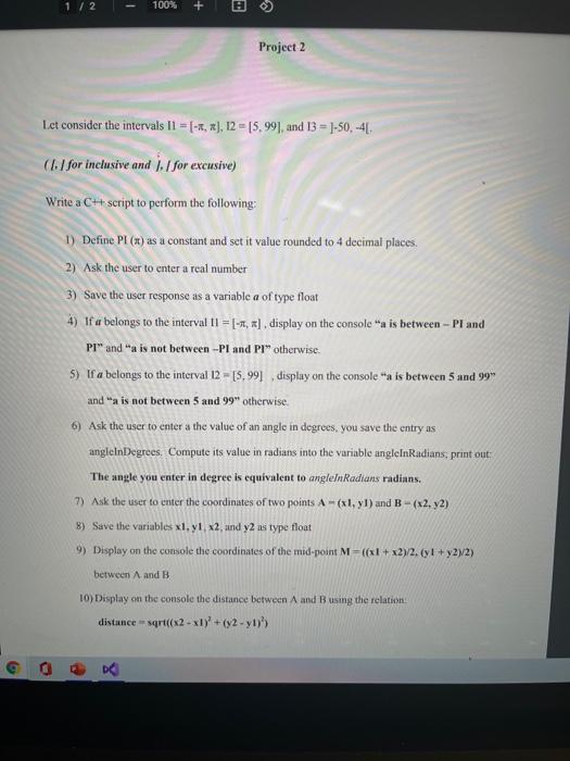  1 / 2 - 100% + Project 2 Let consider the