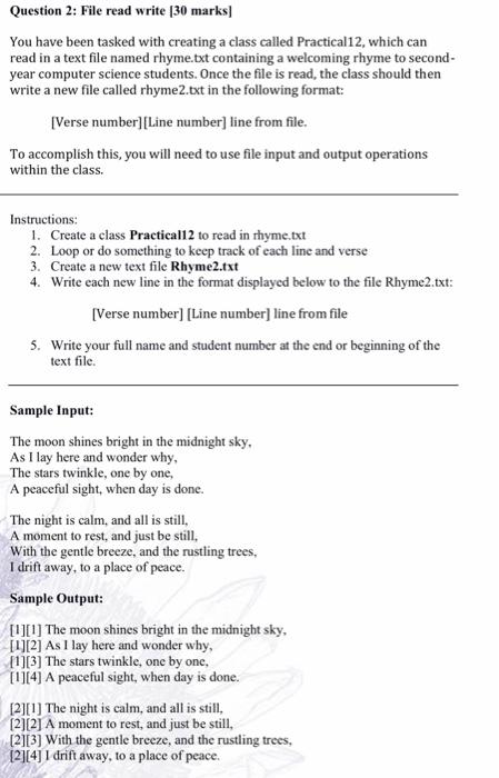  in java this is Rhyme.txt Question 2: File read write [