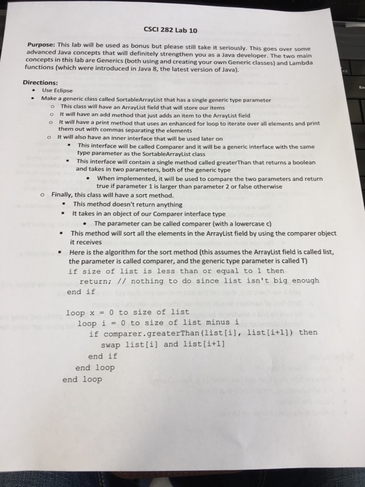  CSCI 282 Lab 10 Purpose: This lab will be used as