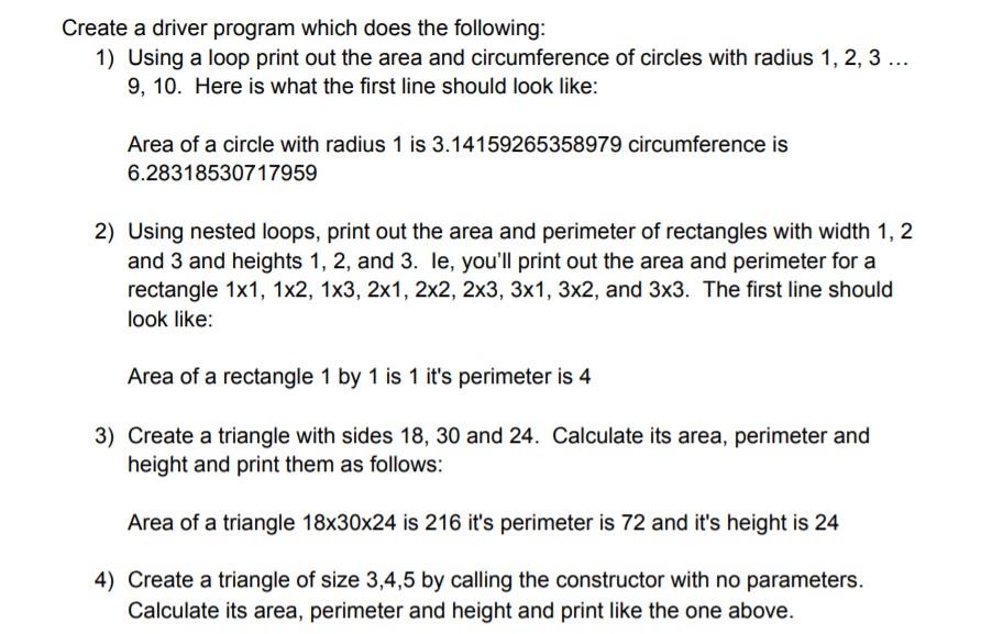 3) Create a triangle with sides 18, 30 and 24. Calculate its