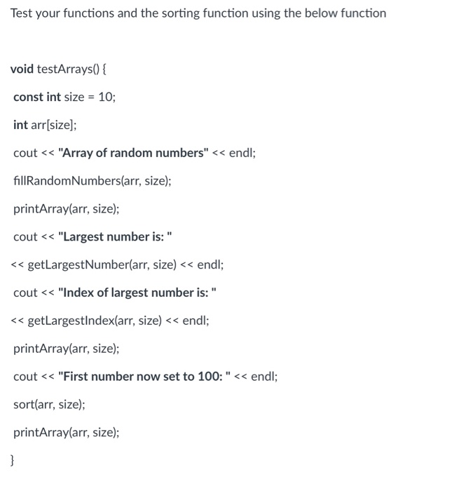 create a random number using rand(O. void fillRandomNumbers(int arrl, int size) Write