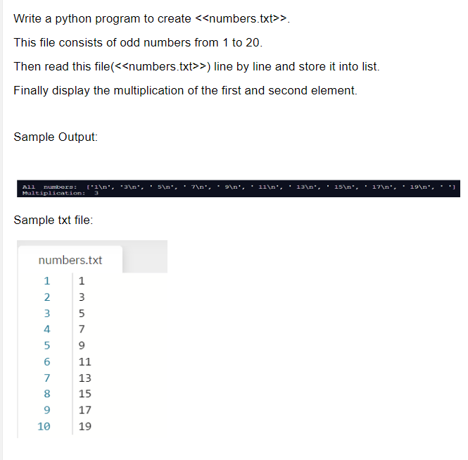  Write a python program to create >. This file consists of