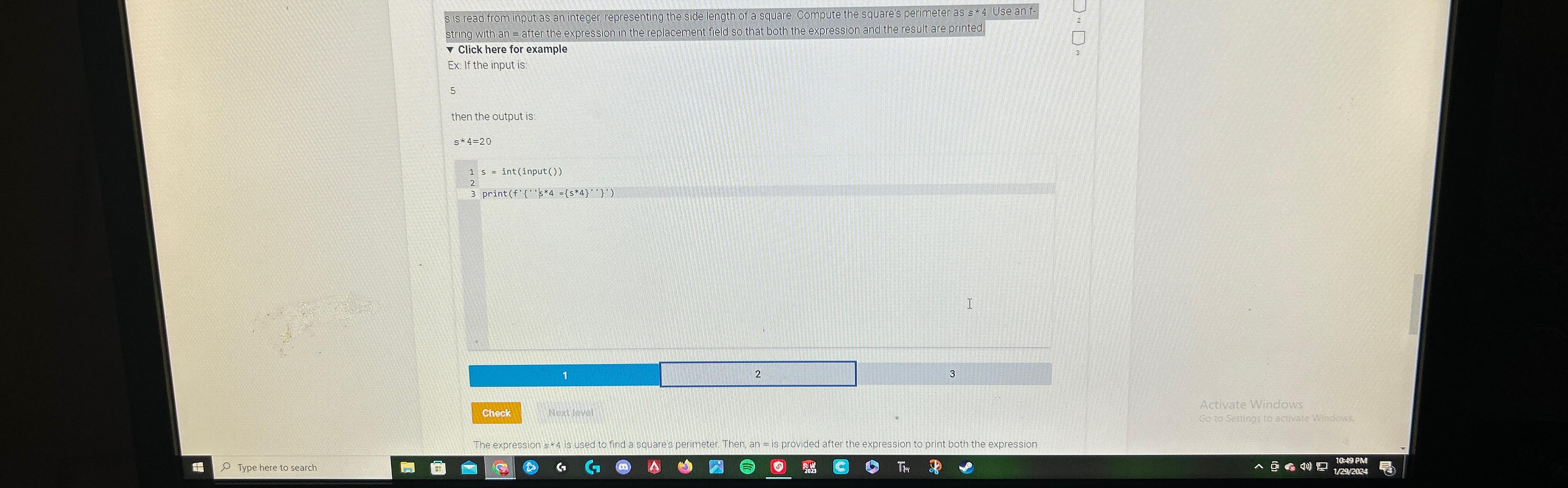  sis read from input as an integer, representing the side length