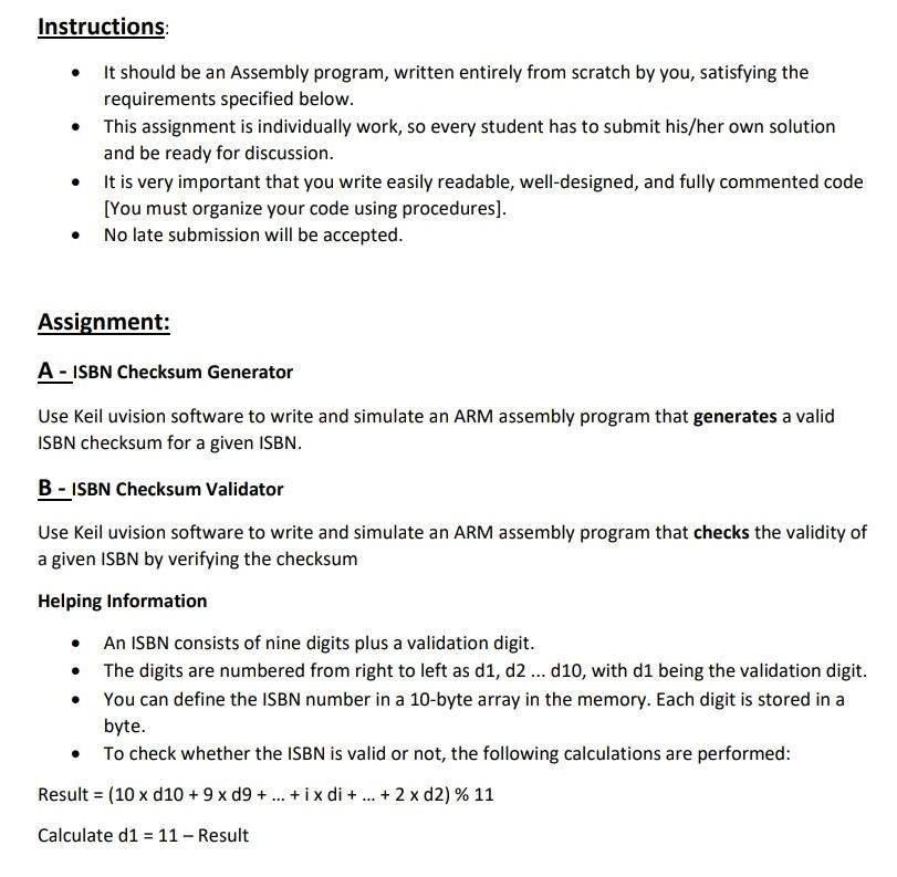  please i need help please ASSEMBLY ARM PLEASE Instructions: It should