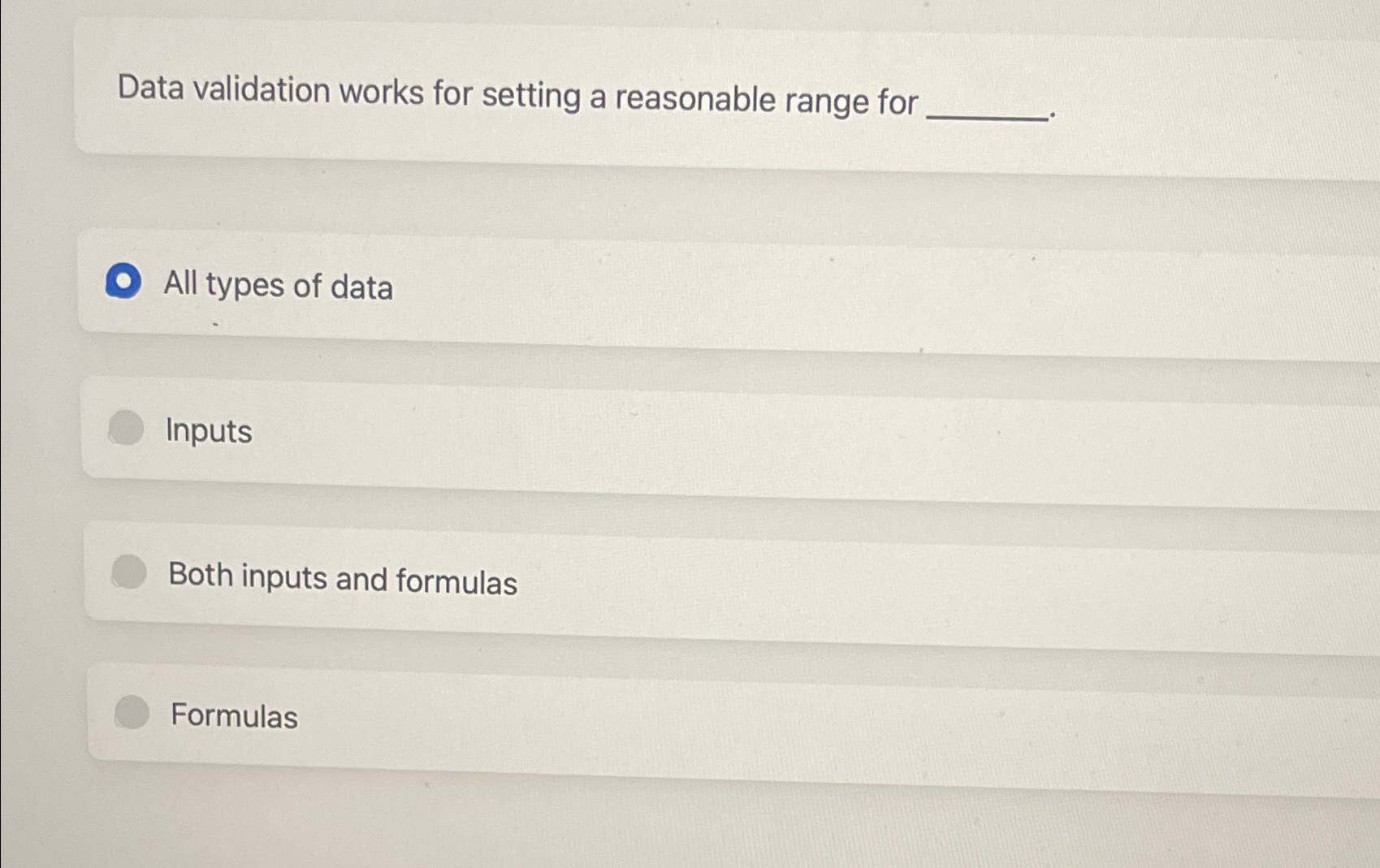  Data validation works for setting a reasonable range for All types