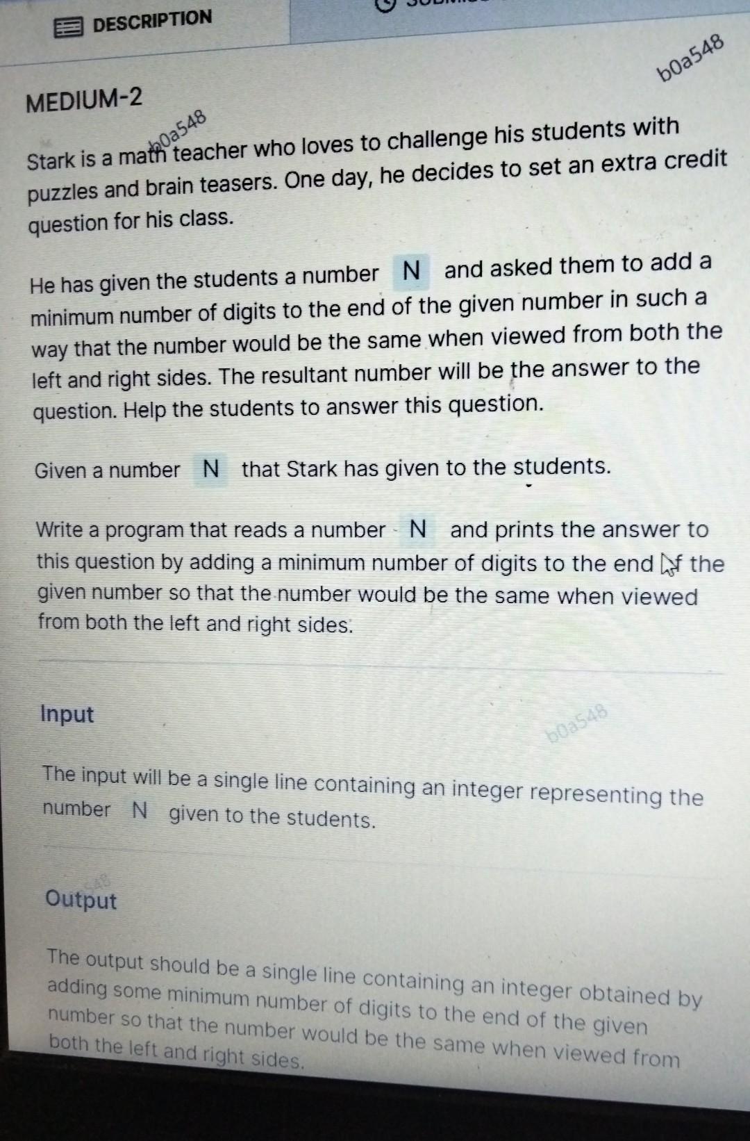 python programming Stark is a math teacher who loves to challenge his