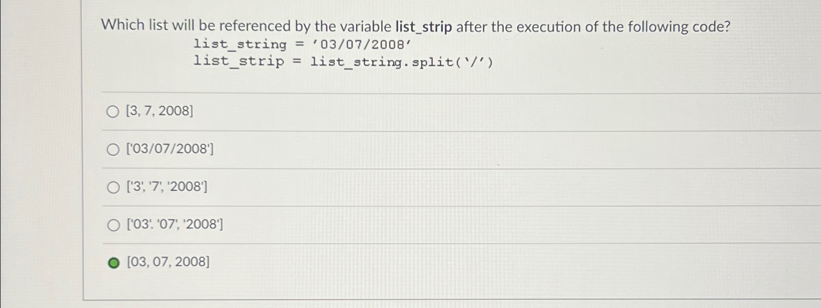  Which list will be referenced by the variable list_strip after the
