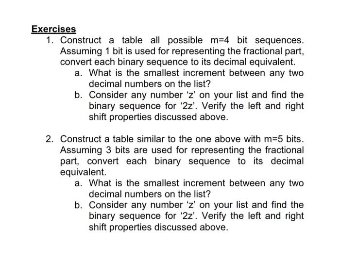  Exercises 1. Construct a table all possible m=4 bit sequences. Assuming