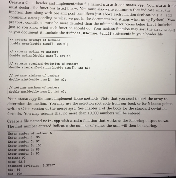  Create a C++ header and implementation file named stats.h and stats.cpp.