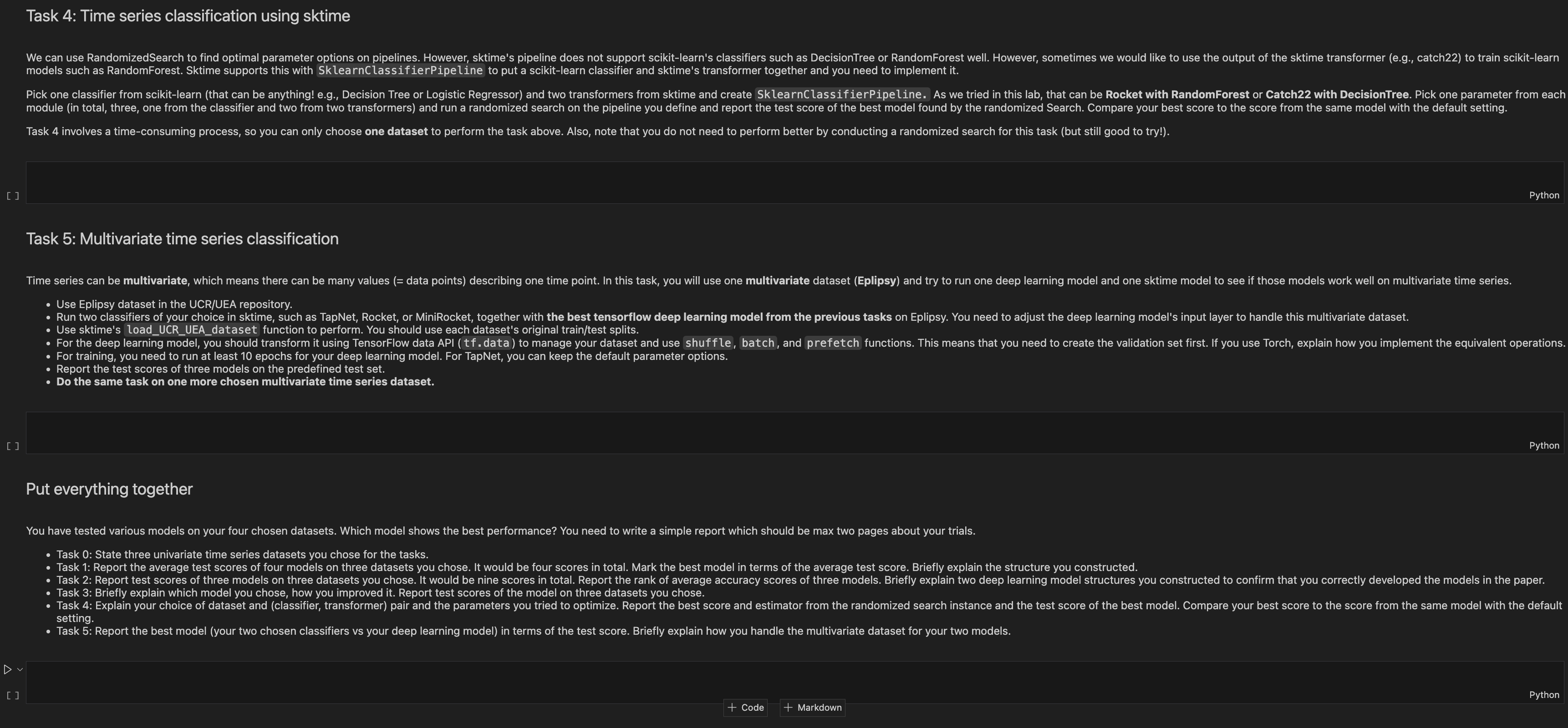  Task 4: Time series classification using sktime Task 5: Multivariate time