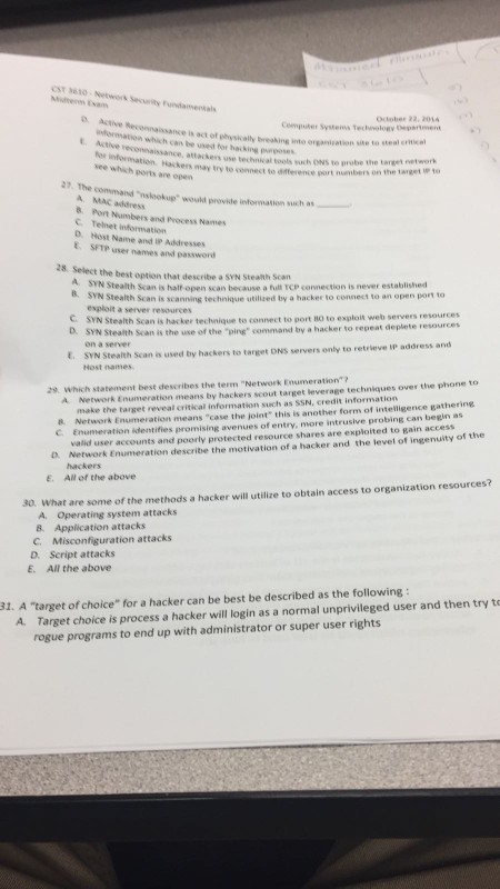  Network Security fundamentals( Computer Science major) multiple choice question. posting more