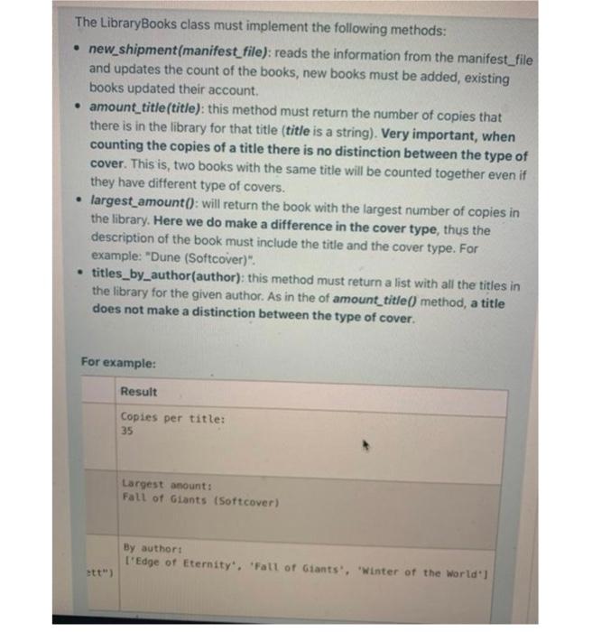 the output We want to create a class named Library Books for