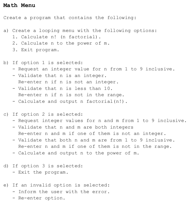  Example Output C++ Explain code Math Menu Create a program that