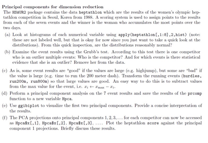  R programming (RStudio) Principal components for dimension reduction The HSAUR2 package