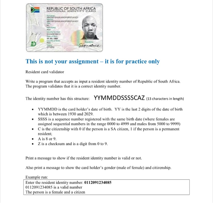  Please help me write the code with commentsthanks REPUBLIC OF SOUTH