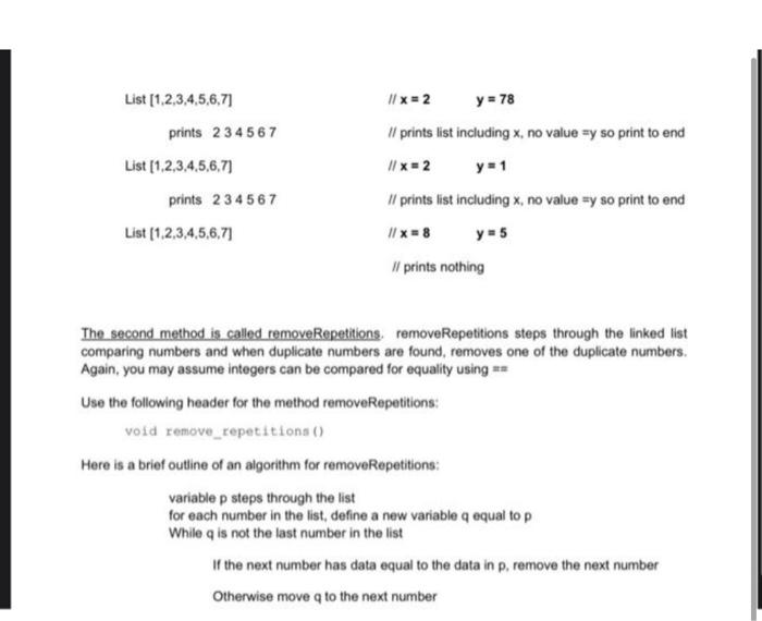 linked list of integers, assigns integers to the linked list, prints a