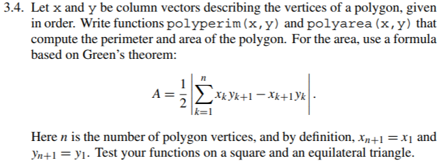 Using Matlab 3.4. Let x and y be column vectors describing the