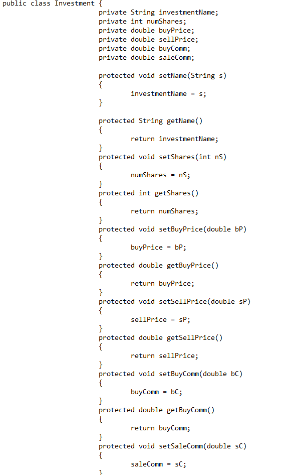 This is assignment 2 investment class Create and submit java source code