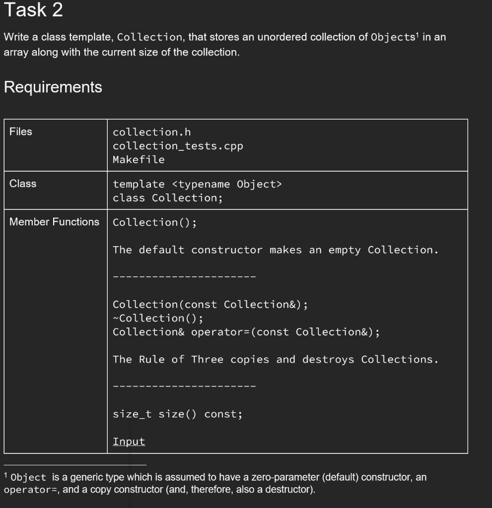 Instructions Given Files collection.h Task 2 Write a class template, Collection, that