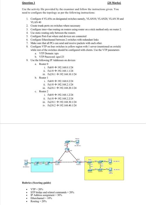  Question ! 120 Marks Use the activity file provided by the