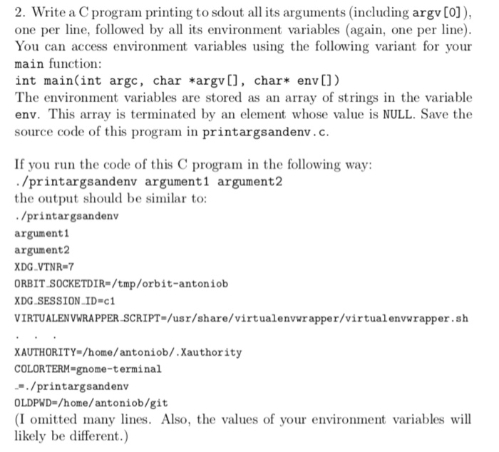  Operating Systems: 2. Write a C program printing to sdout all