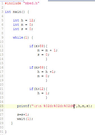 I am coding to make a digital clock using the Mbed Complier.