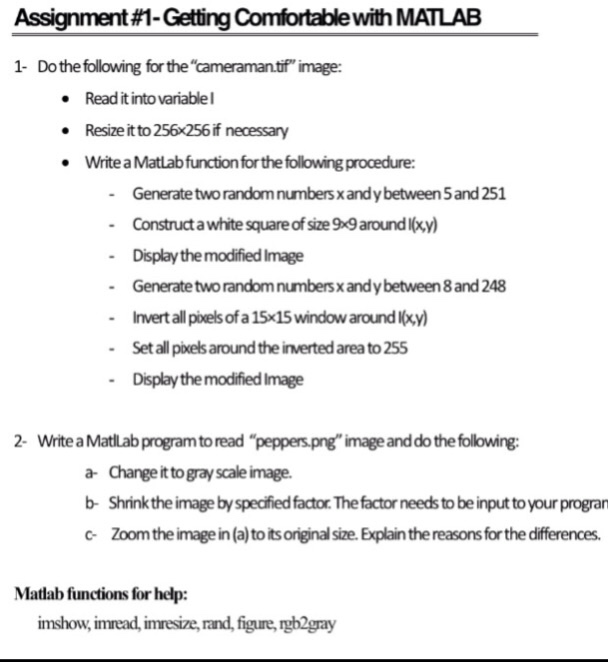  Assignment #1-Getting Comfortable with MATLAB 1- Do the following for the
