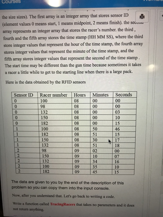 Problem 3: Tracing Racers 20 pts In many races, competitors wear an