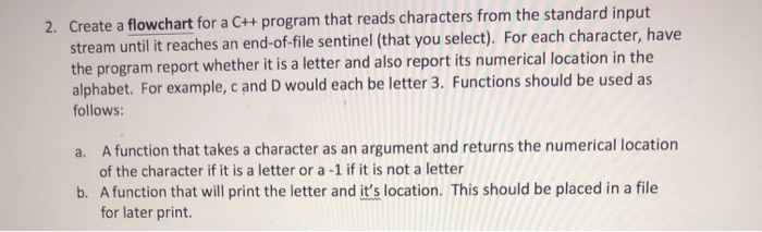  2. Create a flowchart for a C++ program that reads characters