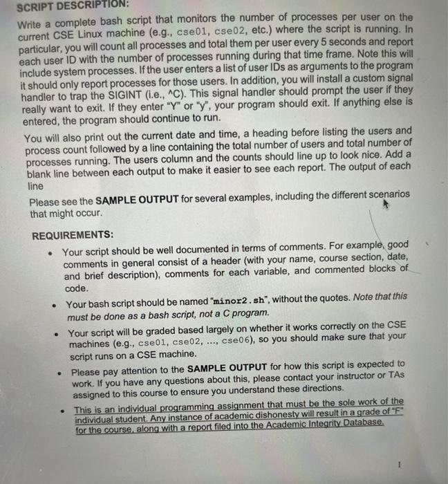  SCRIPT DESCRIPTION: Write a complete bash script that monitors the number