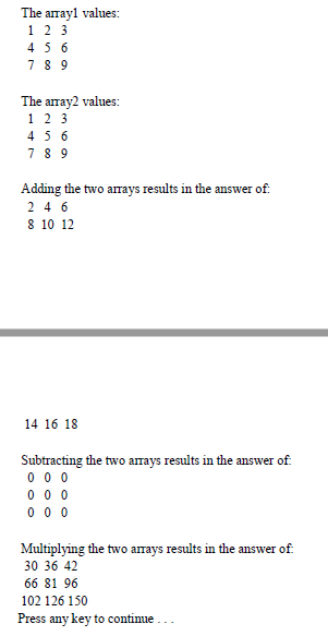 matrix multiplication for matrices of size 3 by 3. Create a class