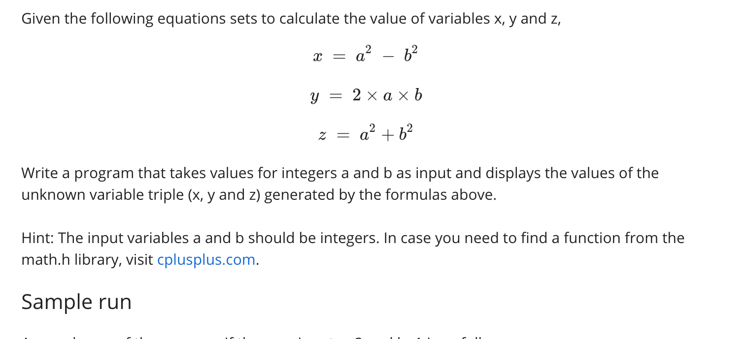 Please help me with this in C program. Given the following equations