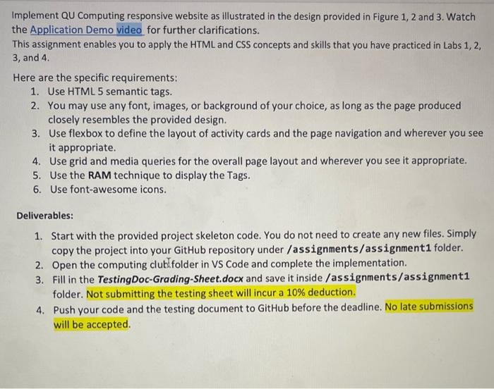  Implement QU Computing responsive website as illustrated in the design provided