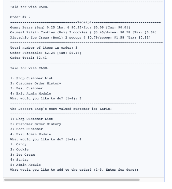 module to your Dessert Shop application that shows detailed customer information. Changes