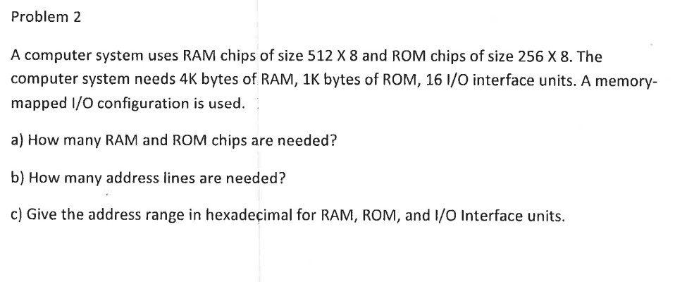 Problem 2 A computer system uses RAM chips of size 512