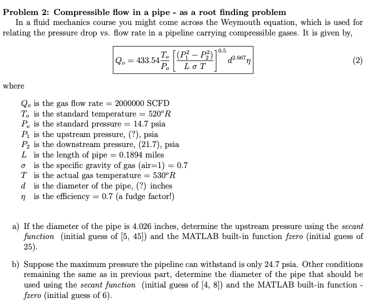 undefined Problem 2: Compressible flow in a pipe - as a root