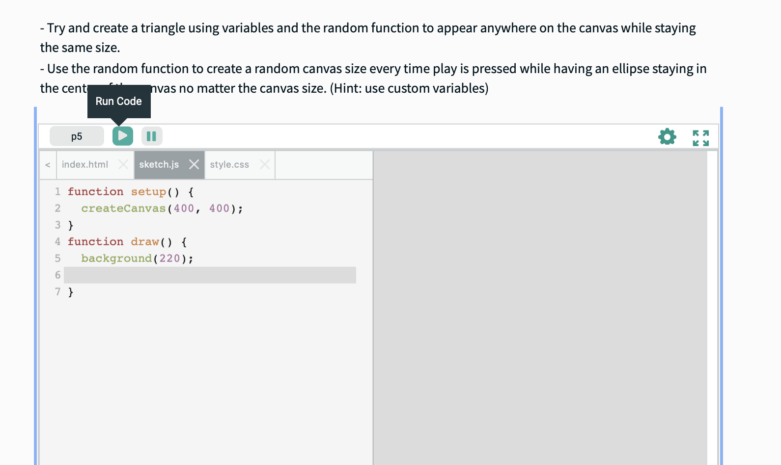 code in peblio - Try and create a triangle using variables and