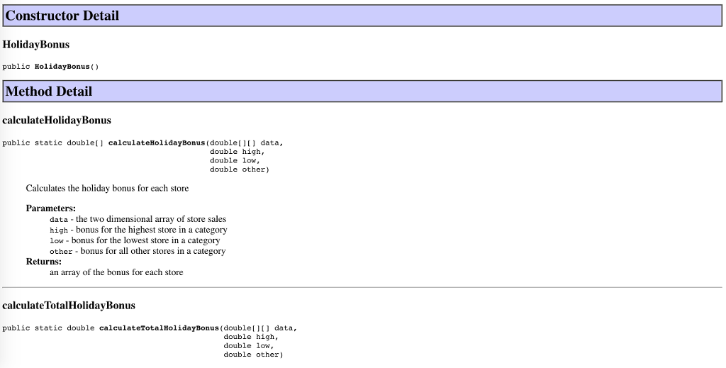 import static org.junit.Assert.*; import org.junit.After; import org.junit.Before; import org.junit.Test; public class HolidayBonusSTUDENTTest
