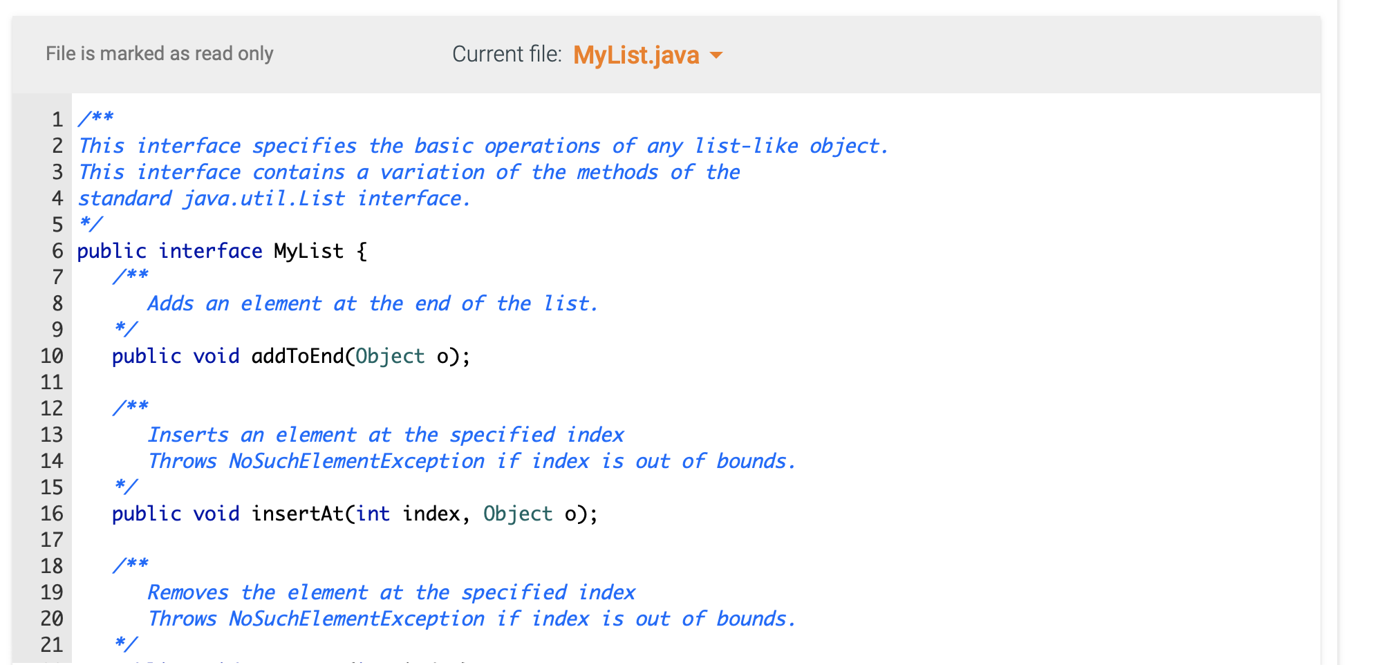 MyList.java (This file is complete - make no changes to this file)