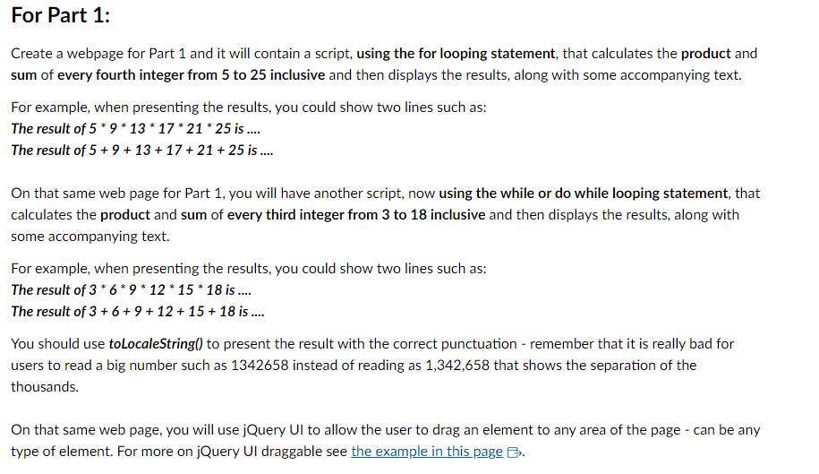 Create a webpage for Part 1 and it will contain a