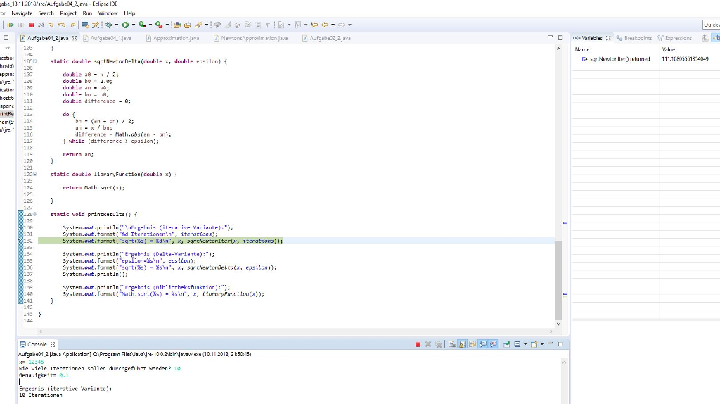 the root square newtonian approximation method and I should compare it with