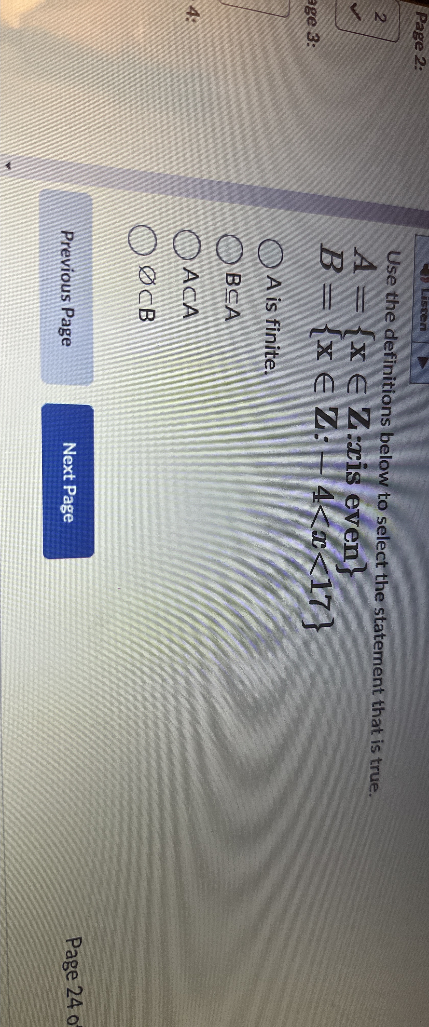  Use the definitions below to select the statement that is true.