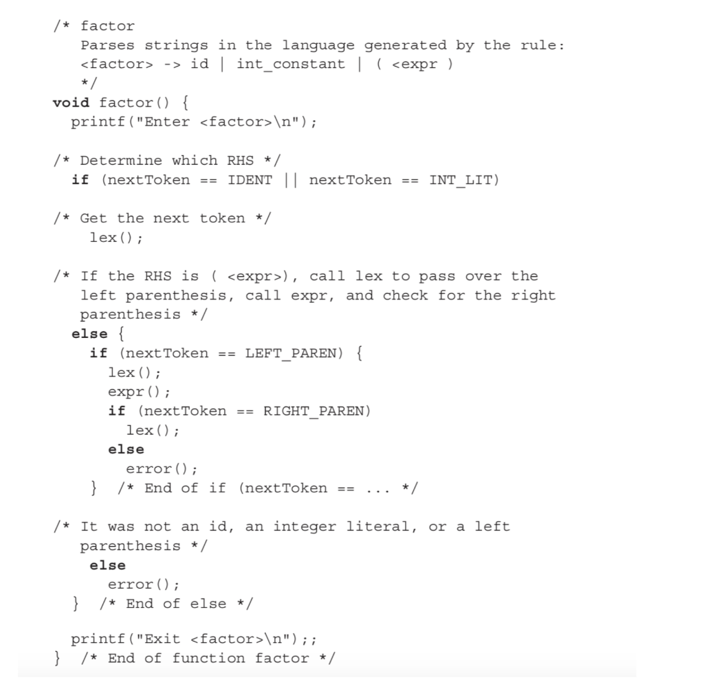 of simple arithmetic expressions: + {(+ / -) } {(* | /)