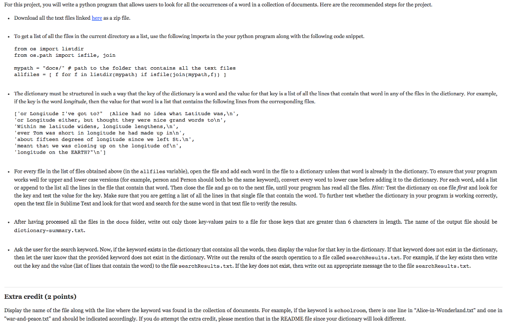  For this project, you will write a python program that allows