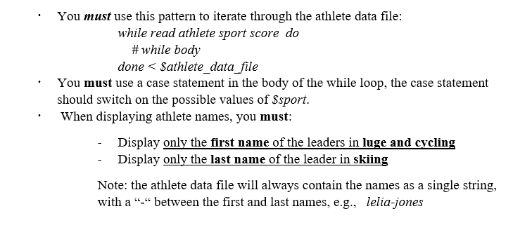 - You must use this pattern to iterate through the athlete