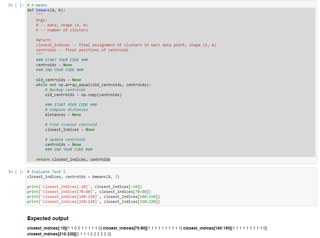 repeatedly find the closest centroid for each data points, and then update