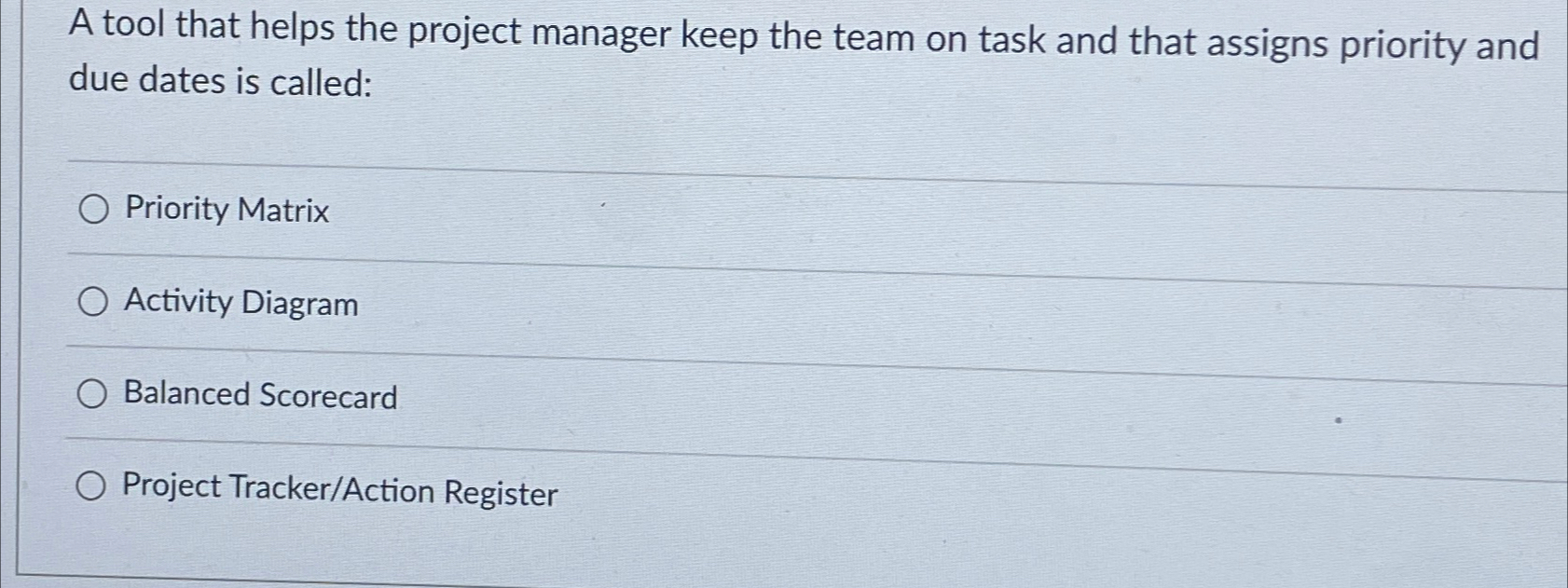  A tool that helps the project manager keep the team on