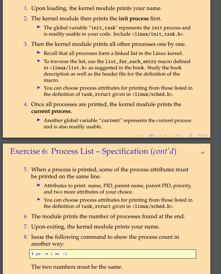 (C Language) Write a Linux loadable kernel module which lists all the