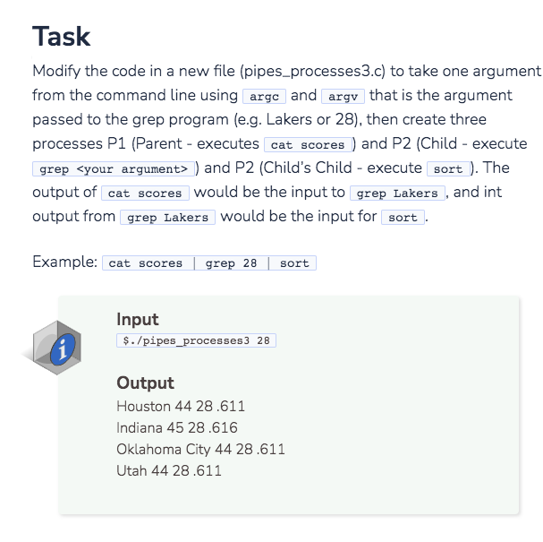 Processes together using two Pipes Example Program of chaining processes together using