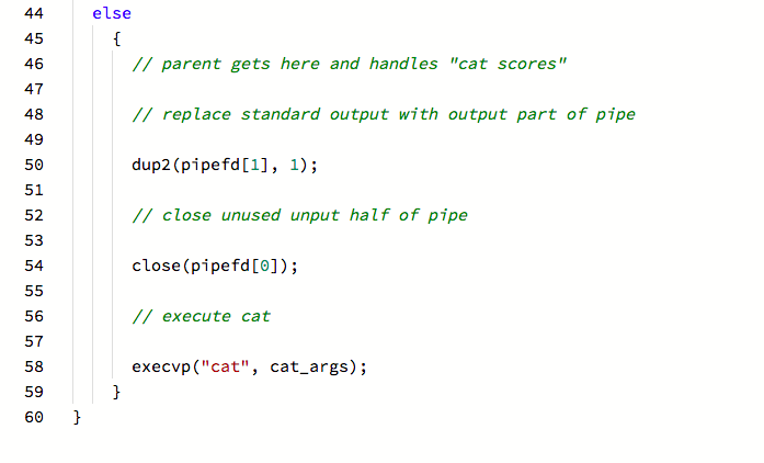 quick-and-dirty software implementation of the command line example the parent doesn't wait